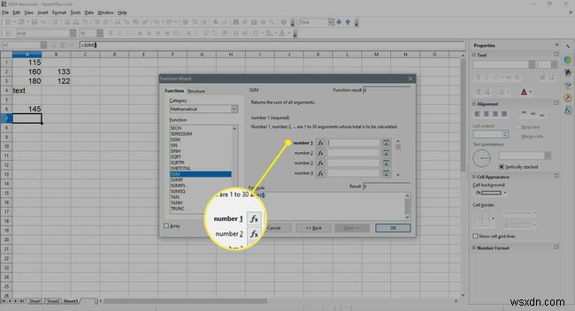 Open Office Calc에서 숫자 열 또는 행을 추가하는 방법