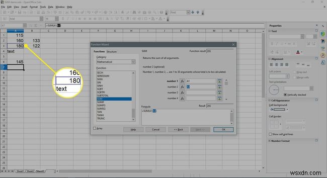 Open Office Calc에서 숫자 열 또는 행을 추가하는 방법