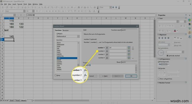 Open Office Calc에서 숫자 열 또는 행을 추가하는 방법