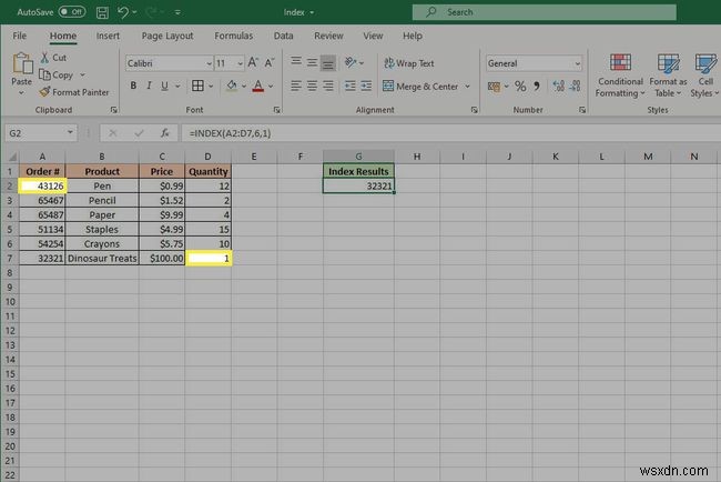 Excel INDEX 기능 사용 방법