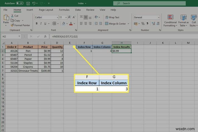 Excel INDEX 기능 사용 방법