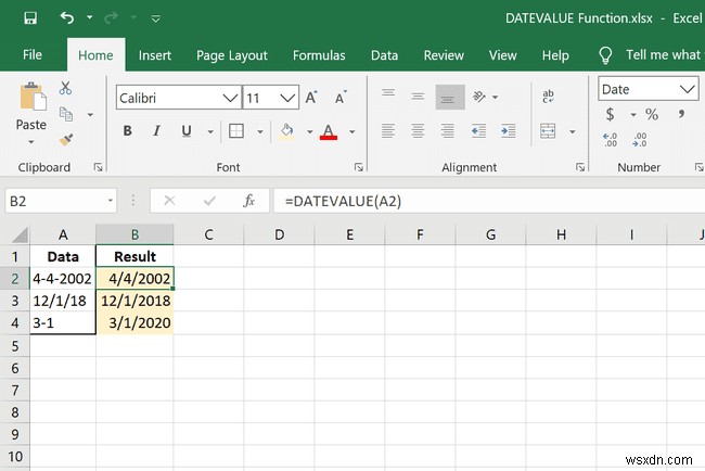 Excel DATEVALUE 함수 사용 방법