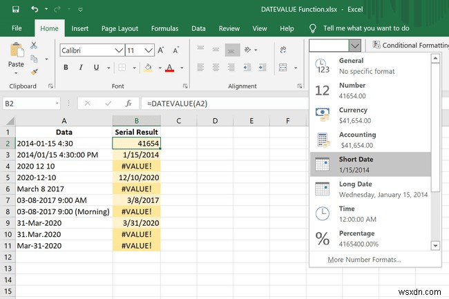 Excel DATEVALUE 함수 사용 방법