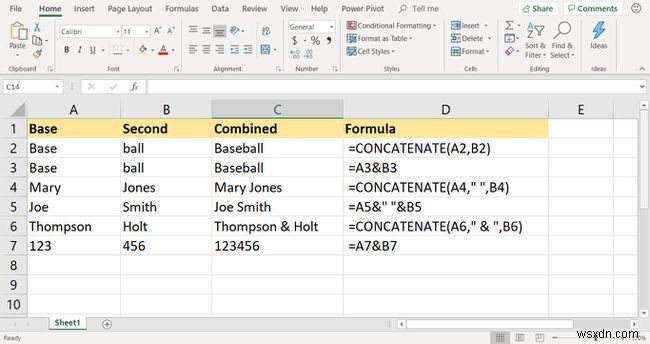 Excel CONCATENATE 기능을 사용하여 셀을 결합하는 방법