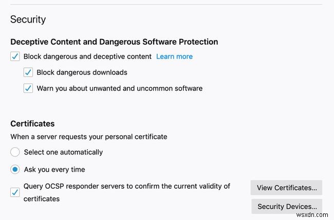 Firefox 개인정보 보호 및 보안 환경설정 사용 방법