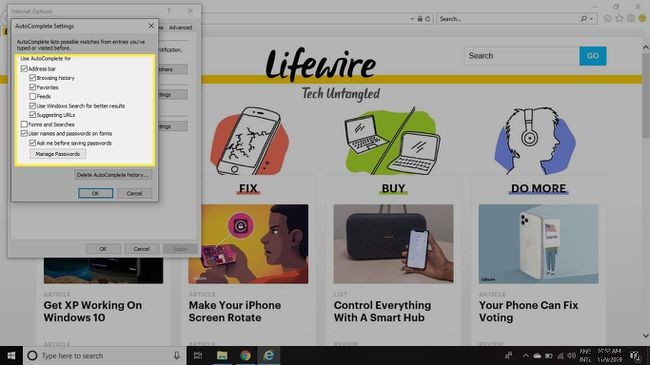 Internet Explorer 11에서 자동 완성을 관리하는 방법