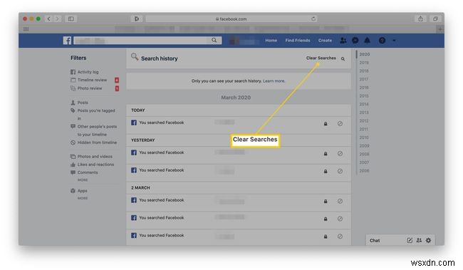 Facebook 검색 기록을 지우는 방법