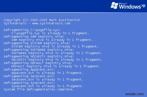 PageDefrag를 사용하여 시스템 파일 조각 모음