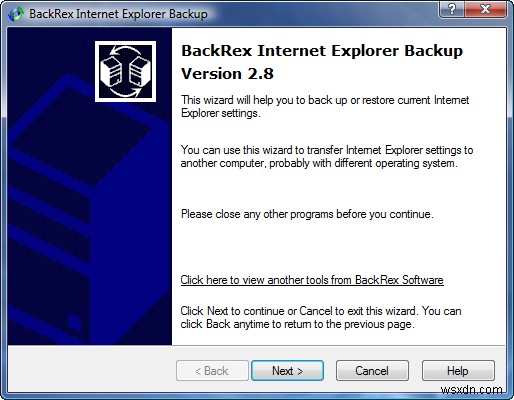 BackRex로 Internet Explorer 설정을 백업하는 방법