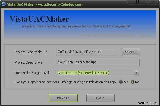 VistaUACMaker는 XP 앱을 Windows Vista 및 7과 호환되도록 합니다.