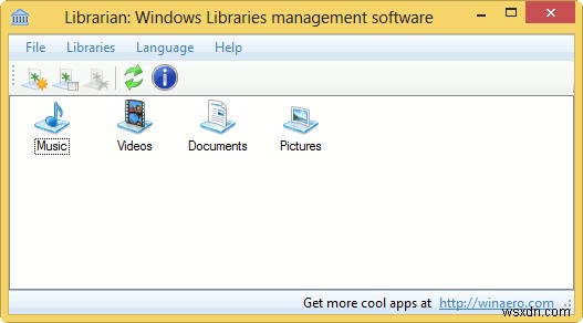 WinAero Librarian으로 Windows 라이브러리 관리