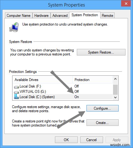 Windows 8/8.1에서 시스템 복원을 비활성화하거나 구성하는 방법
