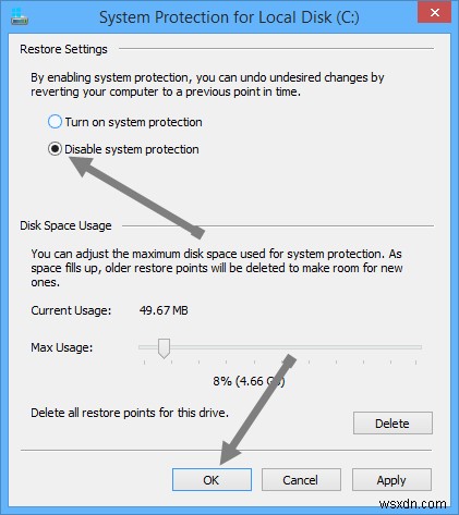 Windows 8/8.1에서 시스템 복원을 비활성화하거나 구성하는 방법