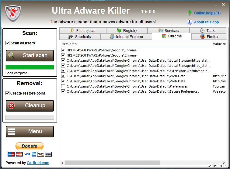 Ultra Adware Killer – 설치된 애드웨어를 치료하는 간단한 유틸리티