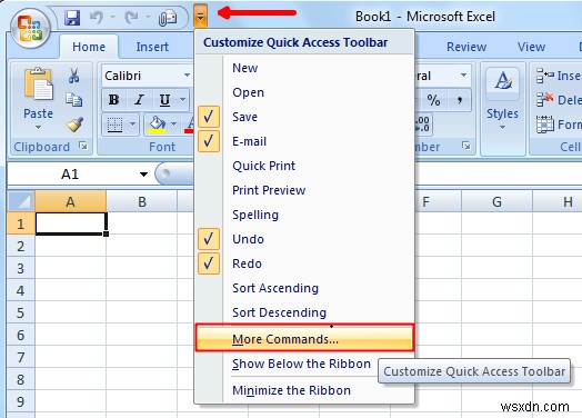 Excel 빠른 실행 도구 모음에 Windows 계산기 추가
