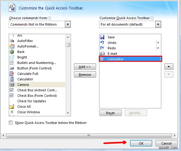 Excel 빠른 실행 도구 모음에 Windows 계산기 추가