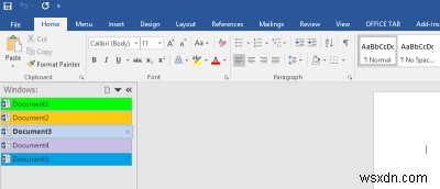 Windows의 Microsoft Office 인터페이스에 탭 추가