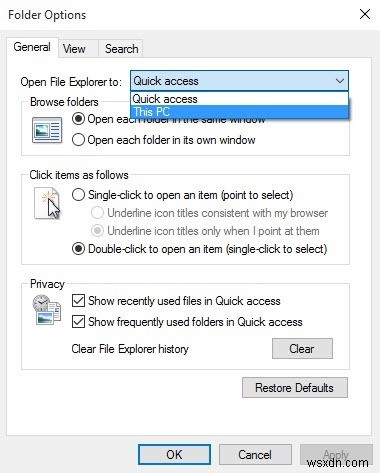 Windows 10 파일 탐색기에서 빠른 액세스를 제거하는 방법