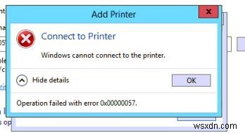 수정:Windows에서 프린터 오류 0x00000057에 연결할 수 없음