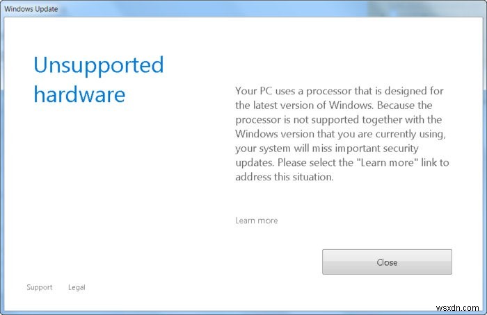 새 CPU에서 Windows 7/8.1 업데이트 오류  프로세서가 지원되지 않습니다 