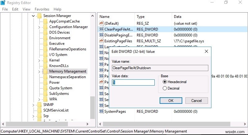 Windows 10/8/7에서 종료 시 Pagefile.sys를 지우는 방법