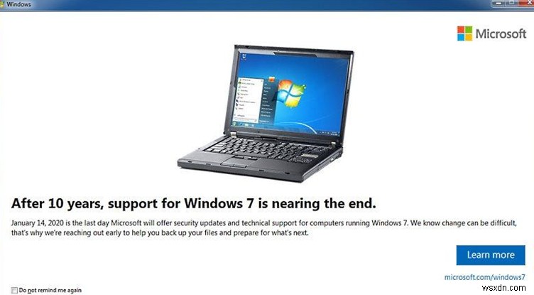 Windows 7:지원 종료 알림, 확장 보안 업데이트 프로그램