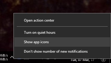 Windows 10에서 Action Center 앱 아이콘을 활성화 또는 비활성화하는 방법