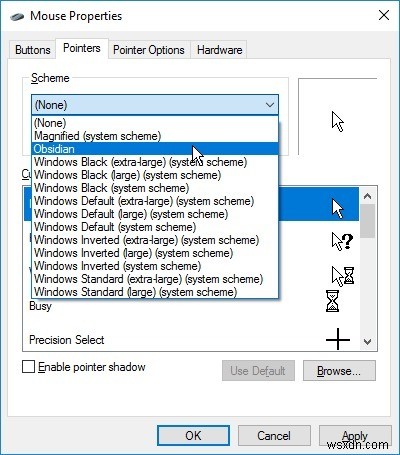 Windows 10용 사용자 지정 커서를 안전하게 찾아서 설치