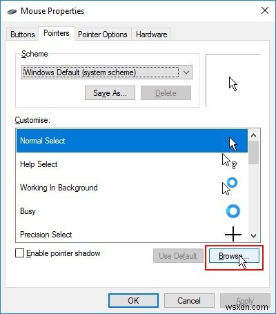 Windows 10용 사용자 지정 커서를 안전하게 찾아서 설치