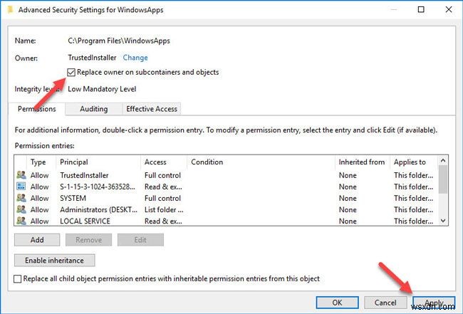 Windows 10에서 시스템 파일에 대한 소유권을 TrustedInstaller로 복원하는 방법