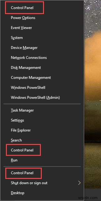 Windows 10의  Win + X  메뉴에서 제어판 옵션을 표시하는 방법