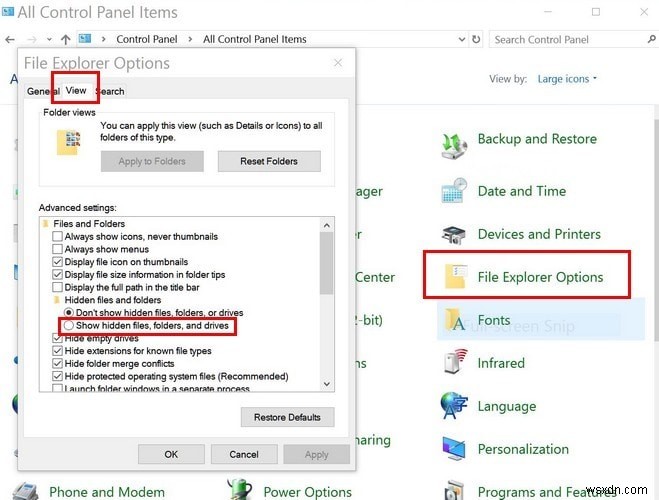 Windows 10에서 숨겨진 파일 및 폴더를 표시하는 방법