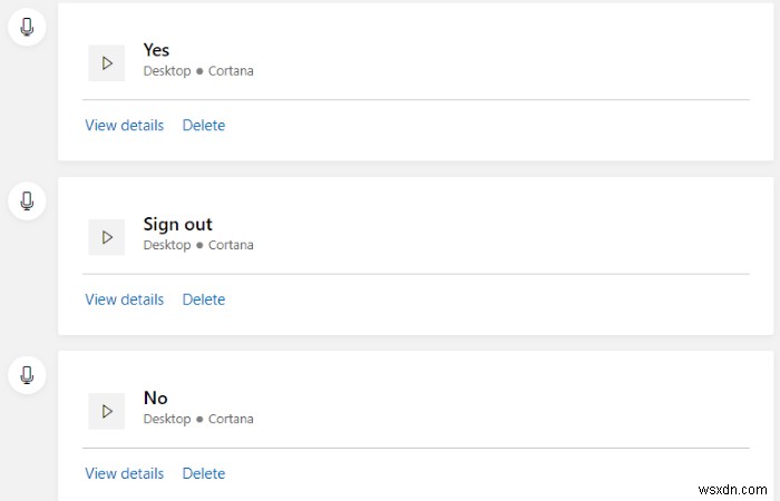 Cortana의 음성 명령 로그 확인 및 삭제 방법