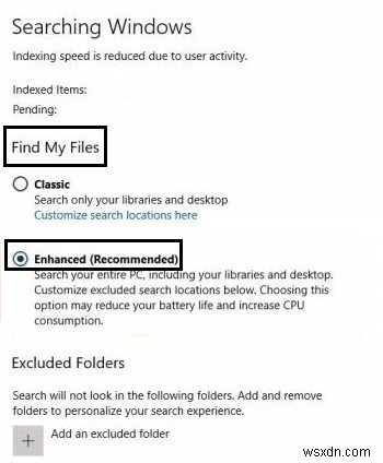 Windows 10에서 향상된 검색 모드를 활성화하는 방법