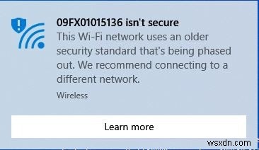Windows에서  Wi-Fi 네트워크가 안전하지 않습니다  메시지를 수정하는 방법