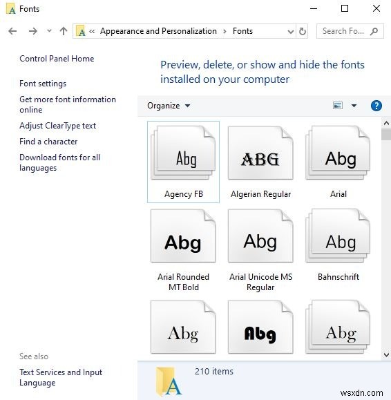 Windows 10에서 글꼴을 설치하고 관리하는 방법