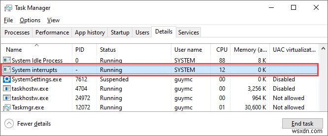 Windows 10에서 시스템 인터럽트 높은 CPU 사용량을 수정하는 방법