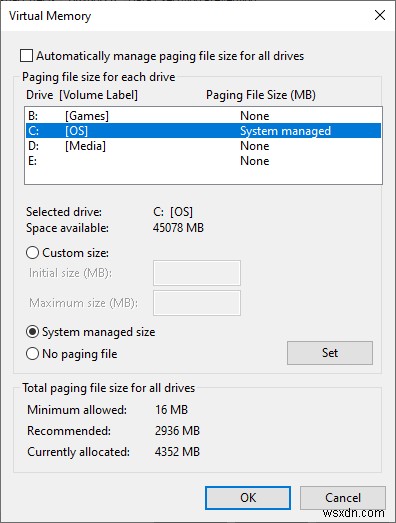 Windows 10의 페이지 파일이란 무엇입니까?