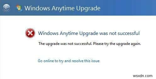  Windows Anytime Upgrade가 성공하지 못했습니다  오류 수정 