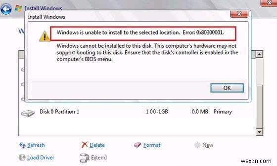 Windows 7 또는 Vista에서  Windows가 선택한 위치에 설치할 수 없음  수정 