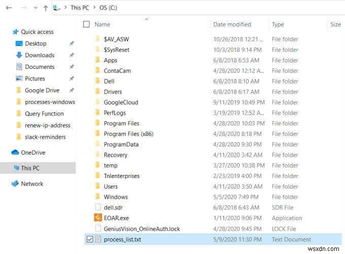 Windows에서 실행 중인 프로세스 목록을 텍스트 파일에 저장