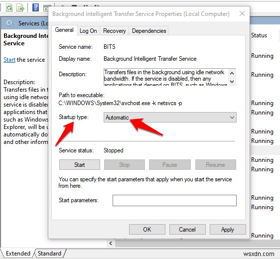 Background Intelligent Transfer Service가 시작되지 않는 오류 수정