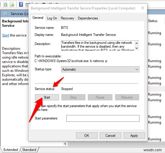 Background Intelligent Transfer Service가 시작되지 않는 오류 수정