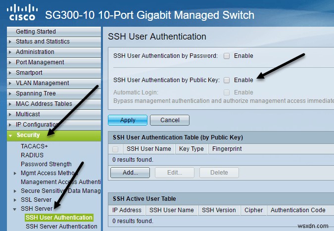 Cisco SG300 스위치에서 SSH에 대한 공개 키 인증 활성화