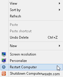 Windows 8에서 마우스 오른쪽 버튼 클릭 컨텍스트 메뉴에 종료 및 다시 시작 추가 