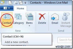 Windows Live 메일 주소록에 수동으로 연락처 추가 