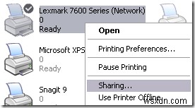 XP에서 Windows 7/8/10으로 프린터 공유 