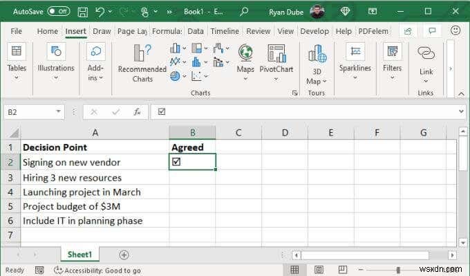 Excel에서 확인 표시를 사용하는 4가지 방법