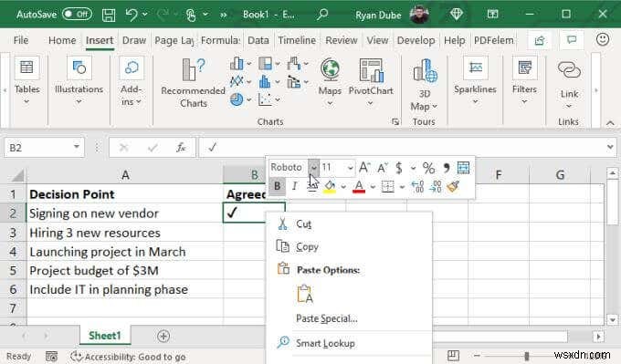 Excel에서 확인 표시를 사용하는 4가지 방법