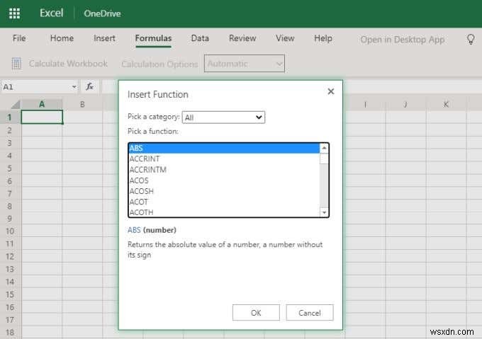 Microsoft Excel Online과 데스크톱용 Excel의 차이점